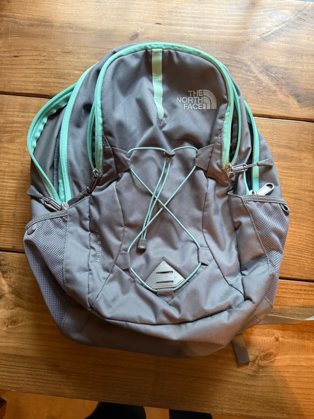 The North Face Gray Backpack with Mint Trim